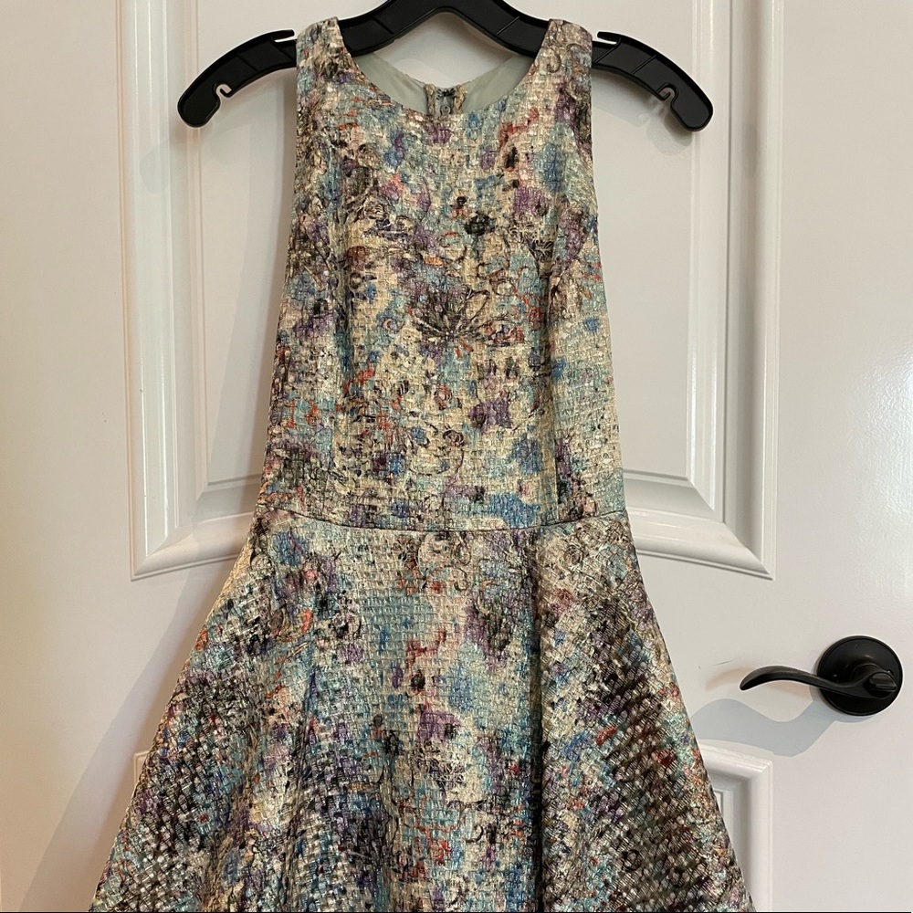 Alice + Olivia Blue Port Floral-Print Metallic Jacquard Dress (Size 6)